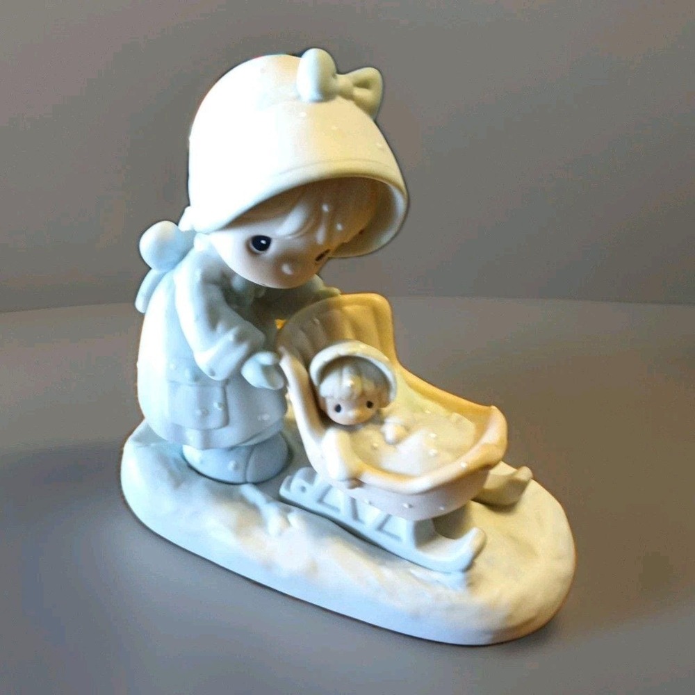 Precious Moments "January" Enesco 1987 Samuel Butcher Baby Winter Sled #105983